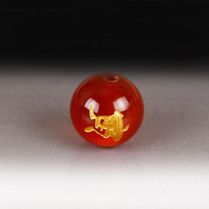 天然加色紅瑪瑙燙金十二生肖圓珠10x10mm(一口價) 手工配飾串珠材料